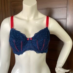 ADORE ME Bra, Blue & Red Lace, Size 40D, EUC